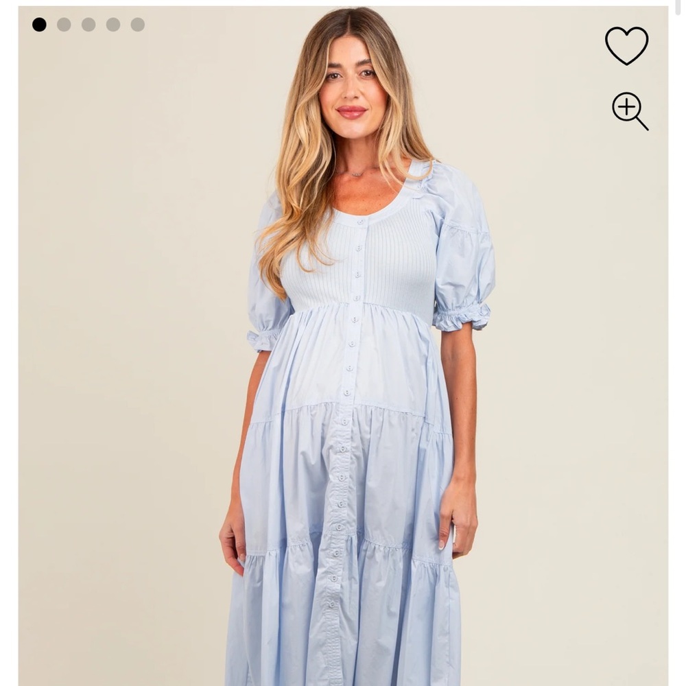 Light Blue Puff Sleeve Maxi Dress